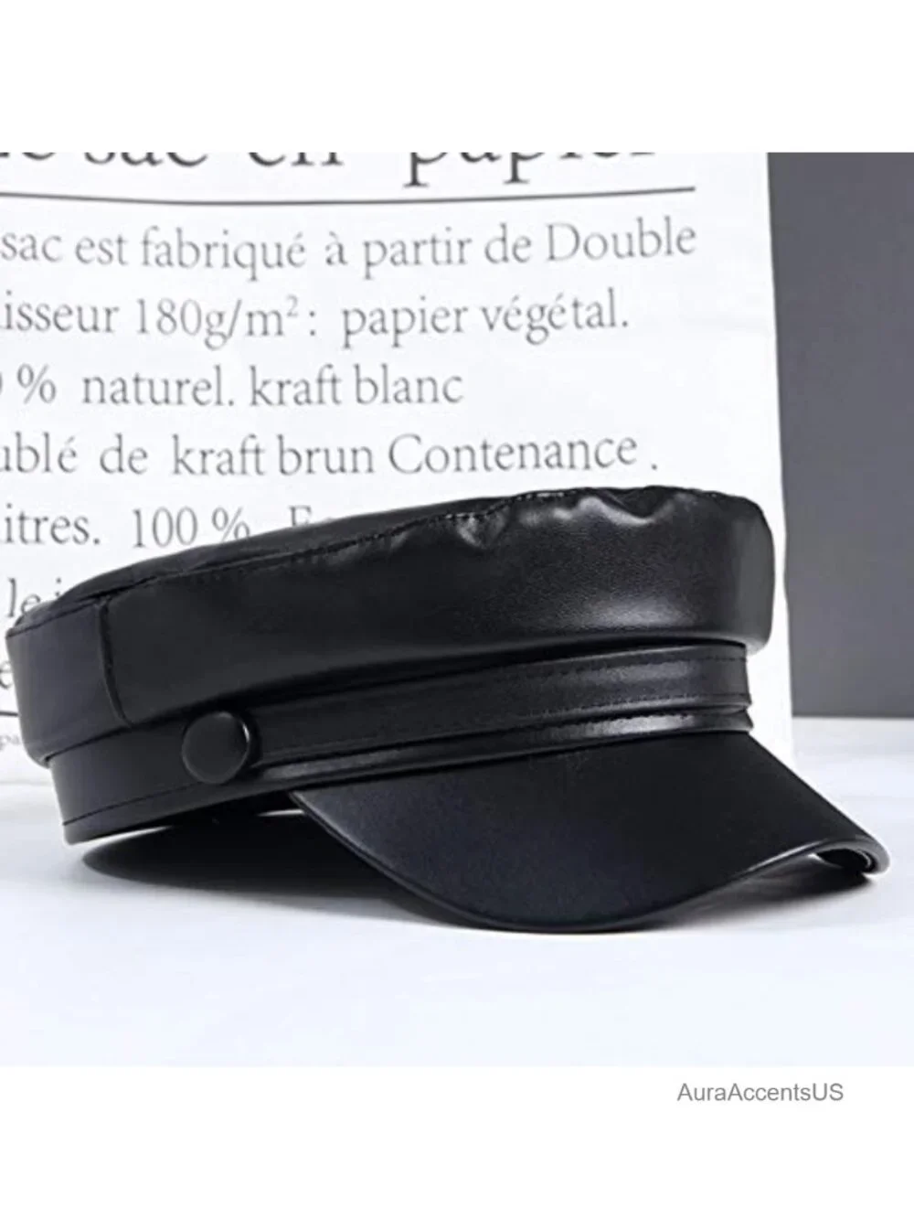 Women PU Leather Flat Top Newsboy Paperboy Hat Painter Cap